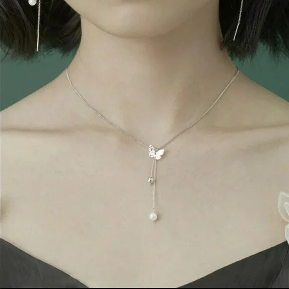 ネックレス・ペンダント TATIANA (SILVER925) Angel Ribbon Pearl necklace 4BTR705 TATIANA】(Silver925) Angel Ribbon Pearl Necklace 韓国発